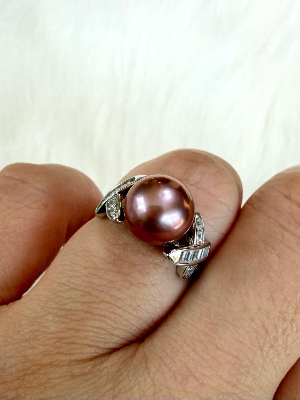 Classic Metallic Pink Pearl and Silver Ring